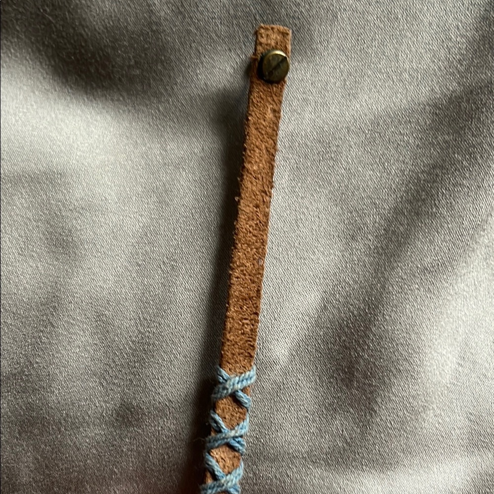 Vintage Abercrombie & Fitch Brown Leather Bracelet with Blue Beads - Picture 6 of 7